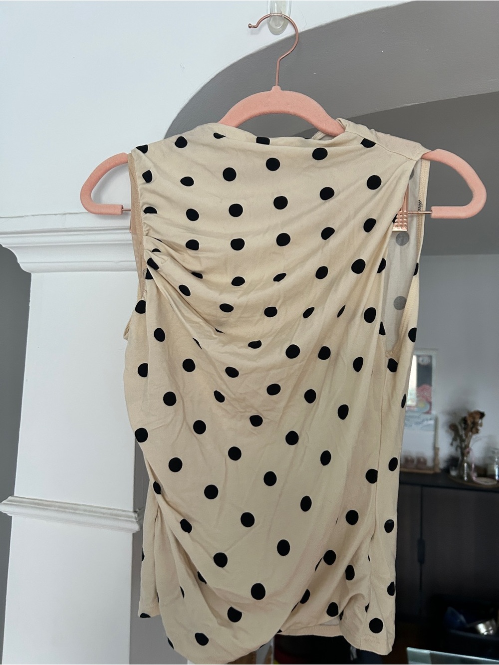 Reformation Beige and Black Polka Top